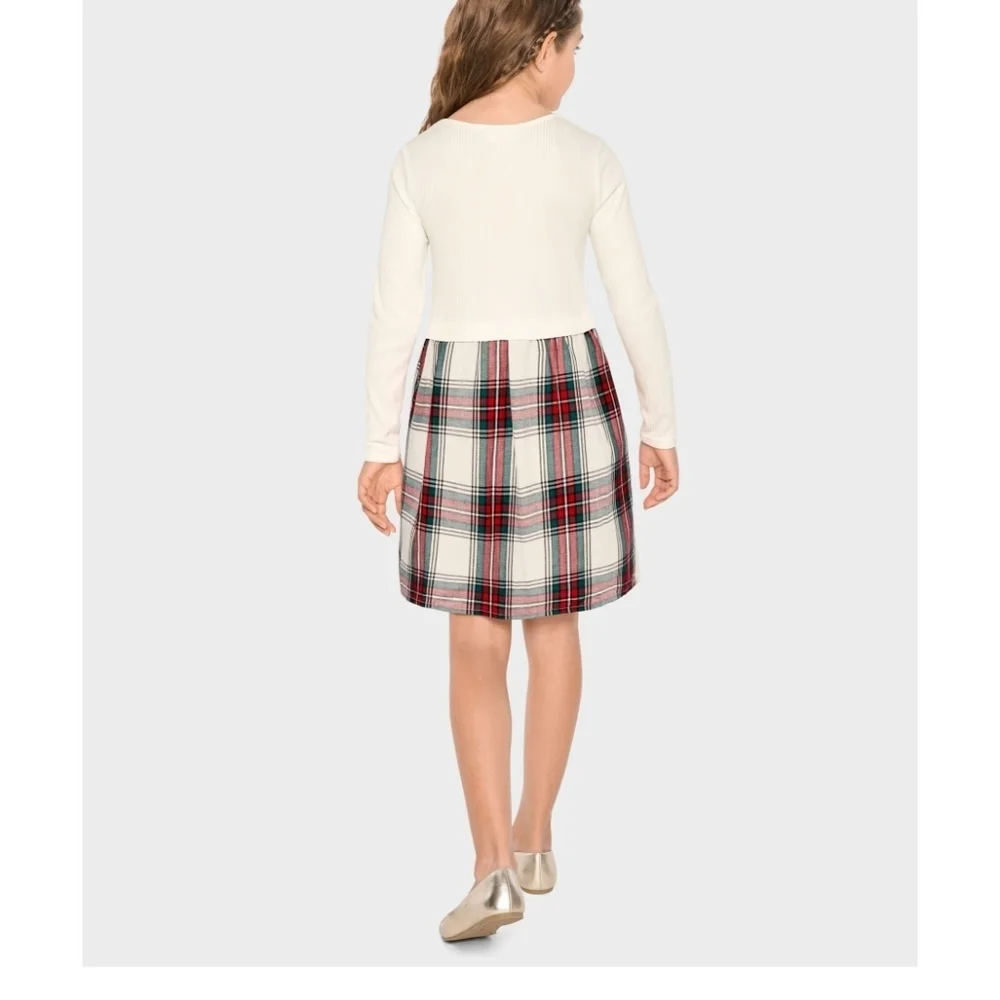 The Children's Place Girls' Long Sleeve Plaid Ribbed Fit and Flare Dress.Size 16